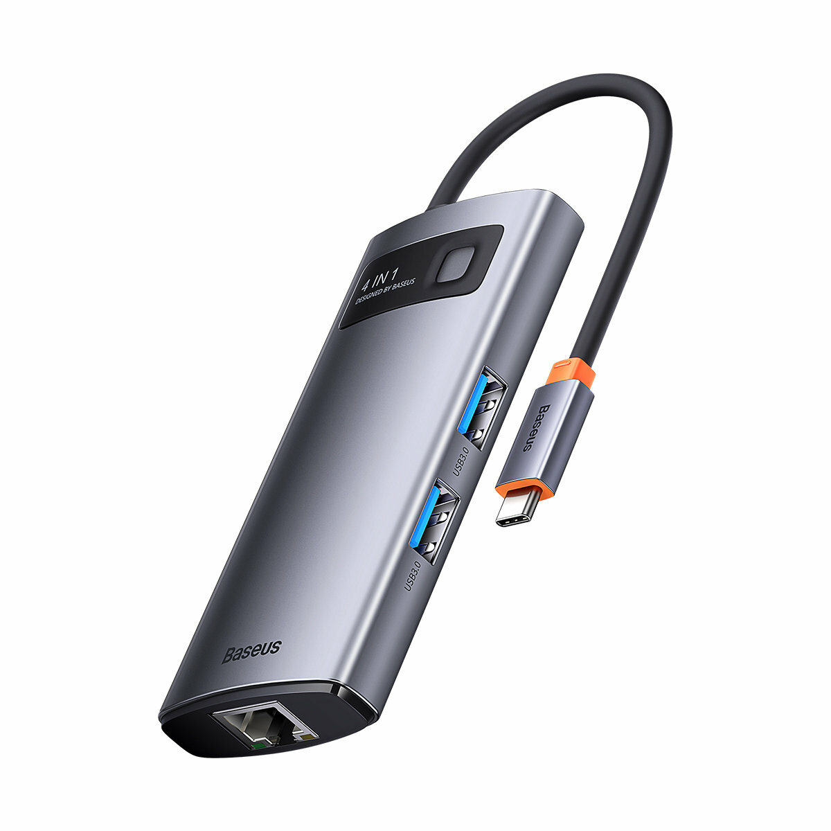 USB-хаб Baseus Metal Gleam Series 4-in-1 Multifunctional Type-C HUB Docking Station Gray （Type-C to USB3.0*3+RJ45*1）