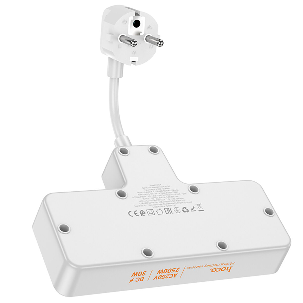 Мережевий подовжувач HOCO  AC12A Reise 2-position expansion socket(PD30W/1C3A) White