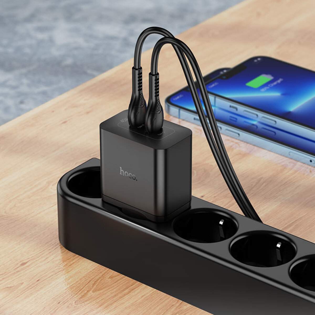 Мережевий зарядний пристрій HOCO N35 Streamer dual-port PD45W GaN (2C) charger(EU) Black