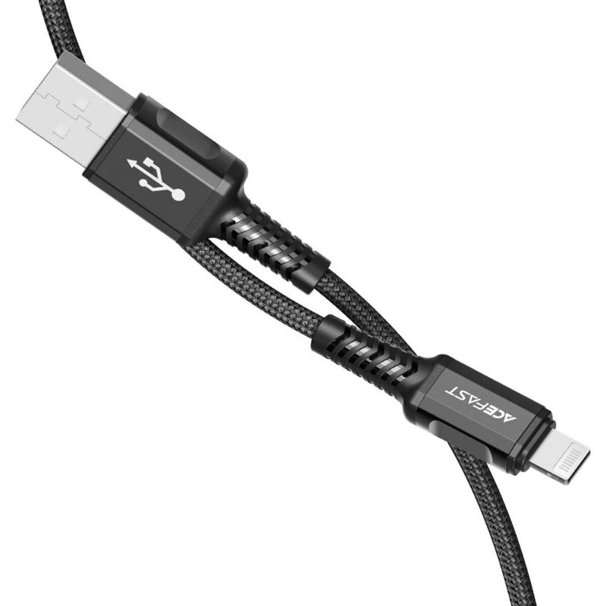 Кабель ACEFAST C1-02 USB to iP 2.4A, 1.2m, nylon, aluminum connectors, Black