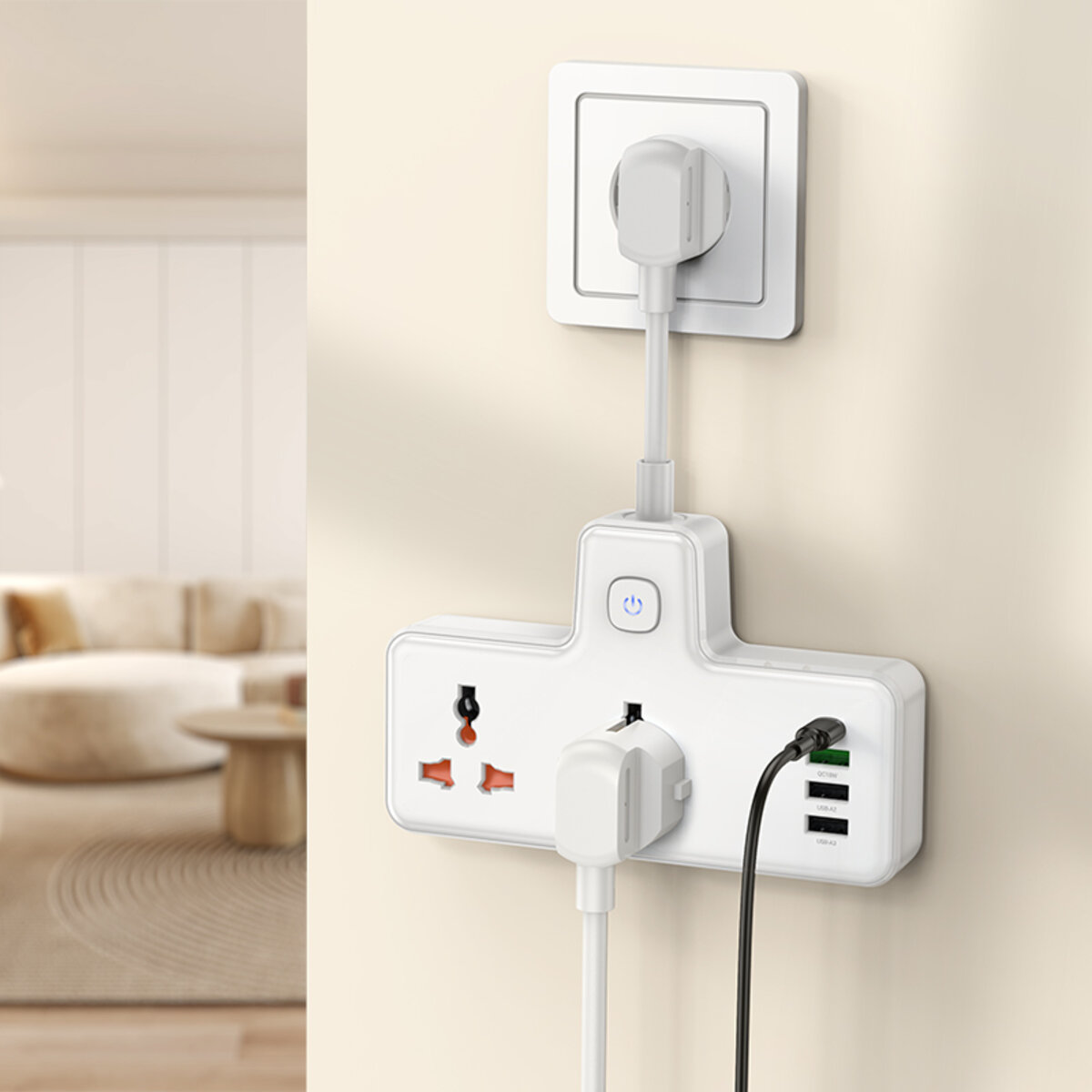 Мережевий подовжувач HOCO  AC12A Reise 2-position expansion socket(PD30W/1C3A) White