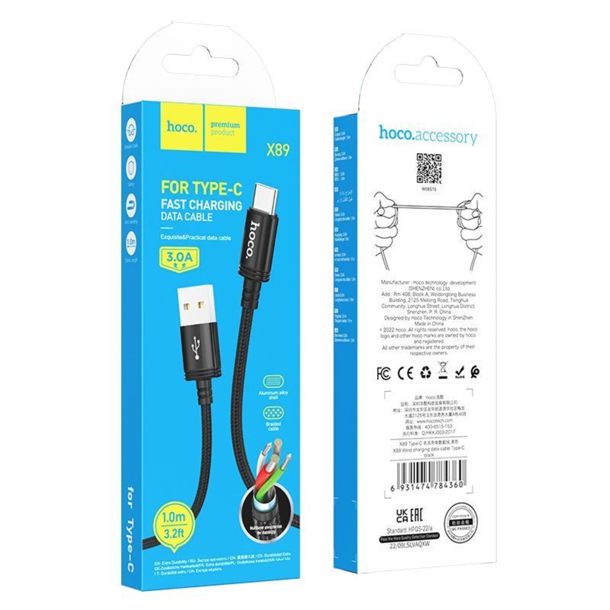 Кабель HOCO X89 Wind charging data cable Type-C Black