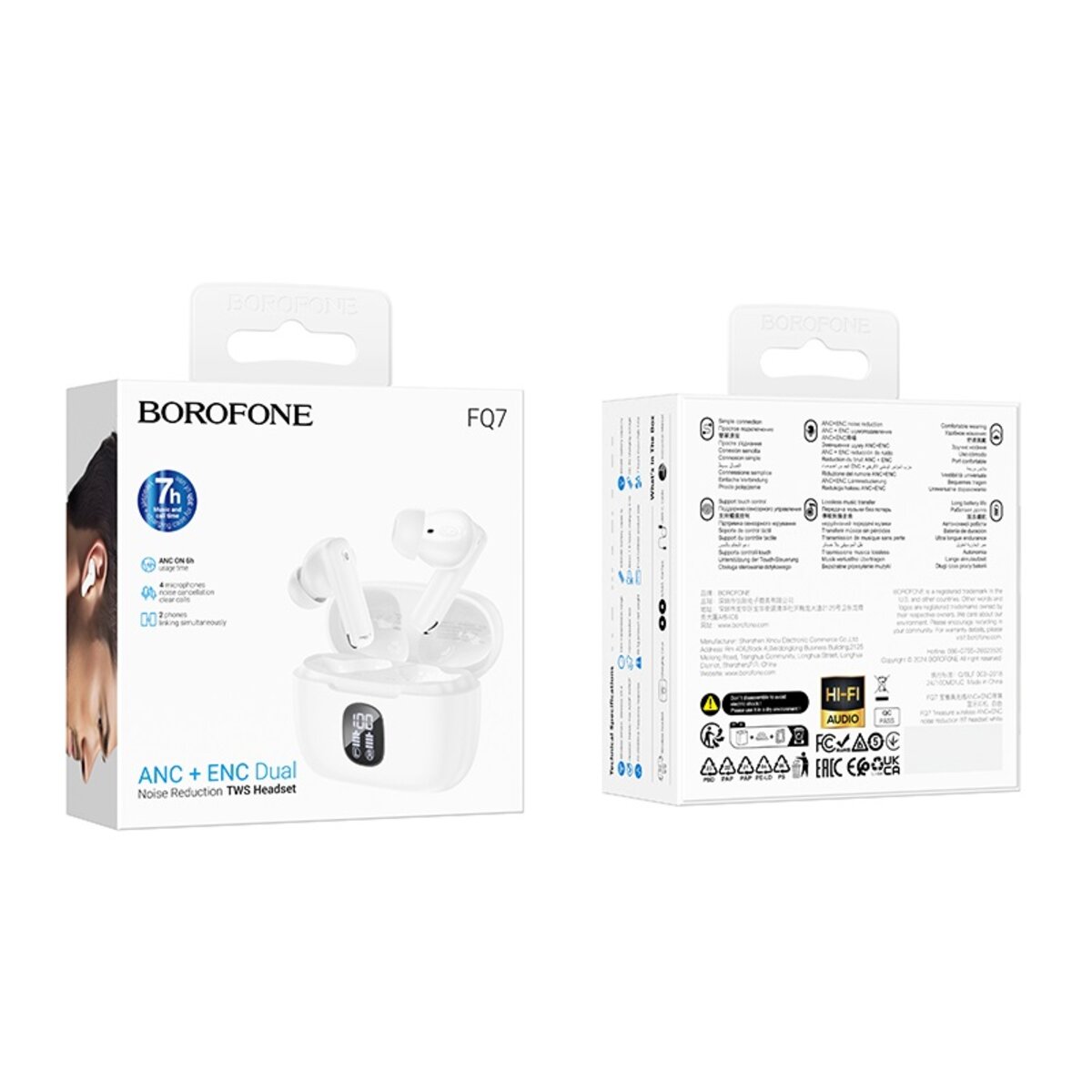 Бездротові навушники BOROFONE FQ7 Treasure wireless ANC+ENC noise reduction BT headset White