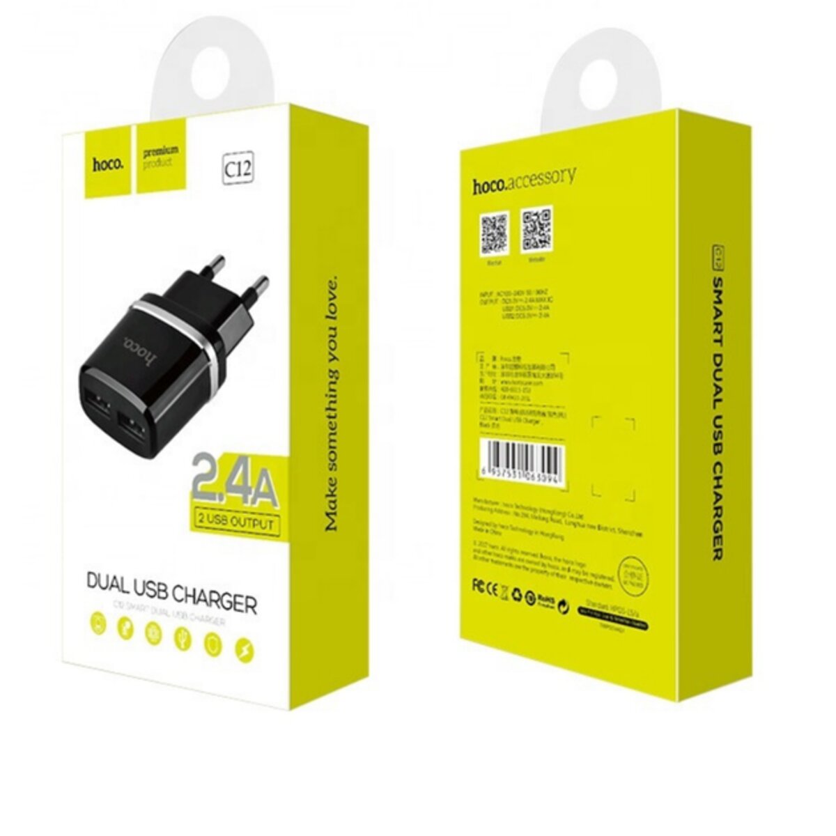 Мережевий зарядний пристрій HOCO C12 Smart dual USB charger Black
