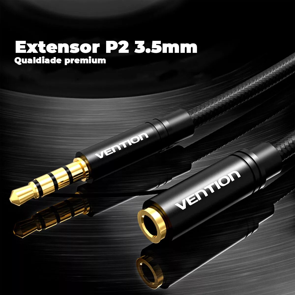 Аудіокабель подовжувач Vention Cotton Braided 3.5mm Audio Extension Cable 0.5M Black Metal Type
