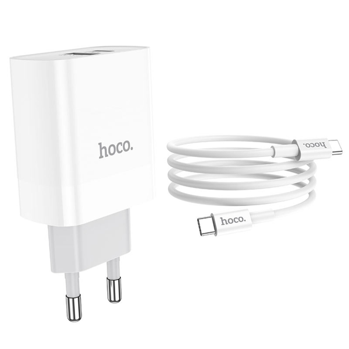 Мережевий зарядний пристрій HOCO C80A Rapido PD20W+QC3.0 charger set (Type-C TO Type-C)(EU) White