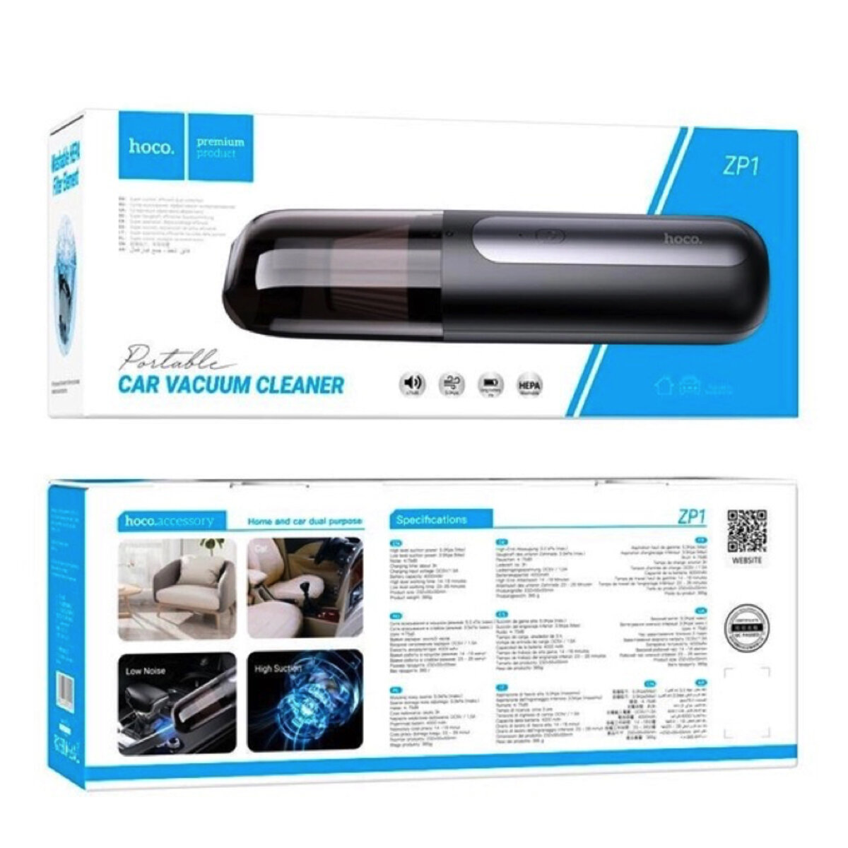 Автомобільний пилосос HOCO ZP1 Cool portable car vacuum cleaner Black Gray