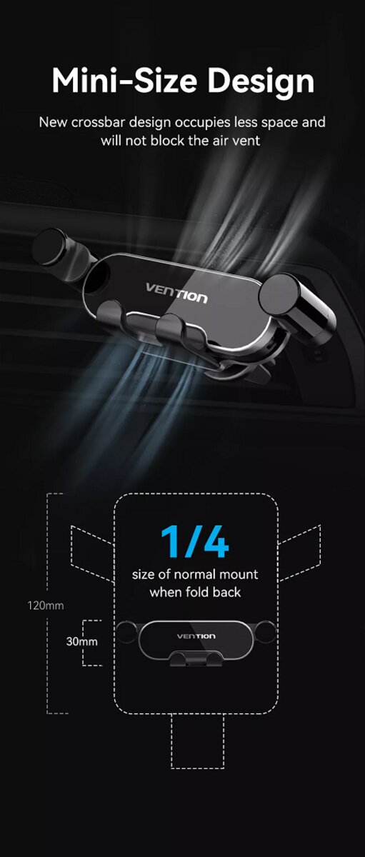 Автотримач для телефону Vention Auto-Clamping Car Phone Mount With Duckbill Clip Gray Crossbar Type (KCEH0)