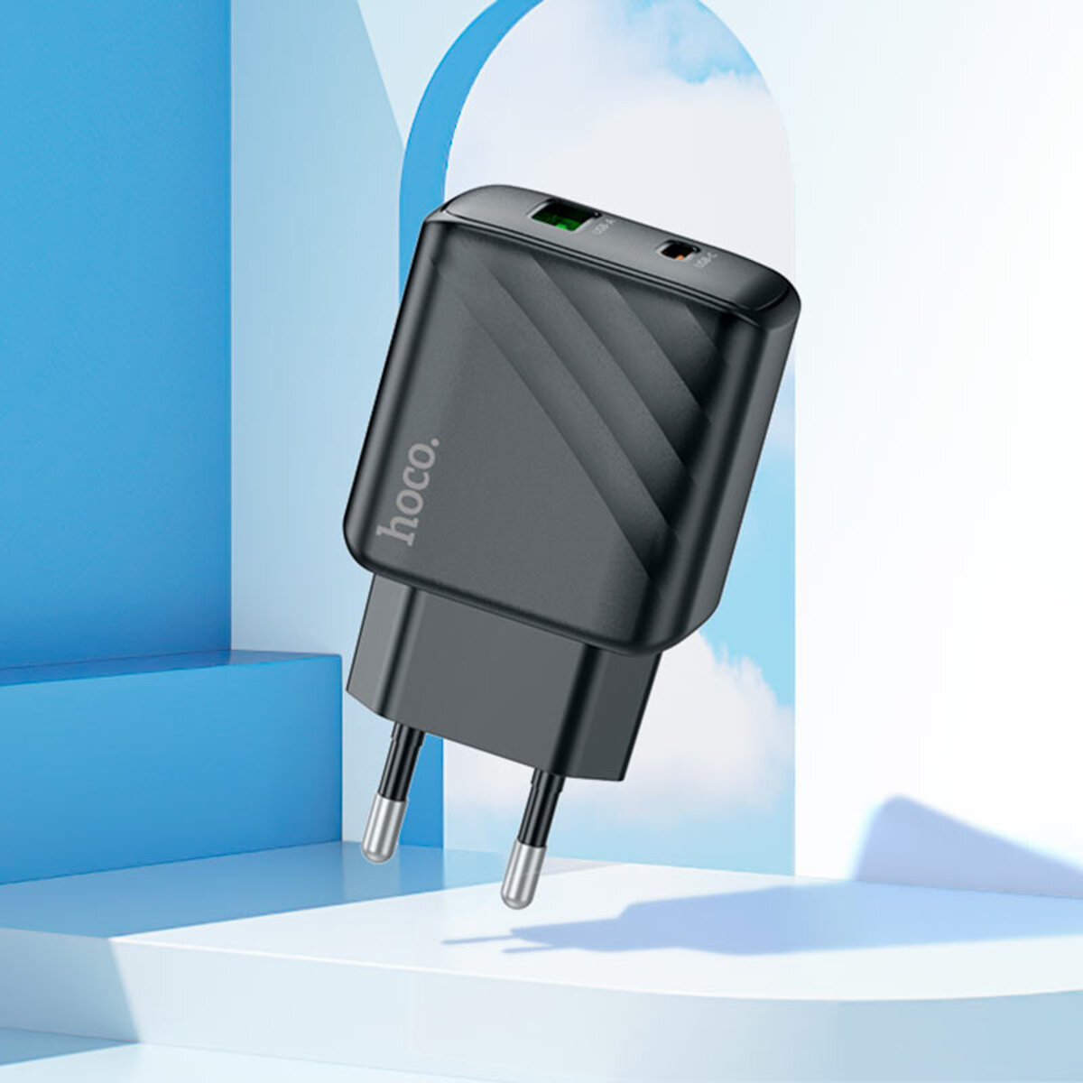 Мережевий зарядний пристрій HOCO CS23A Sunlight dual-port PD30W+QC3.0 charger set (C to iP)(EU) Black
