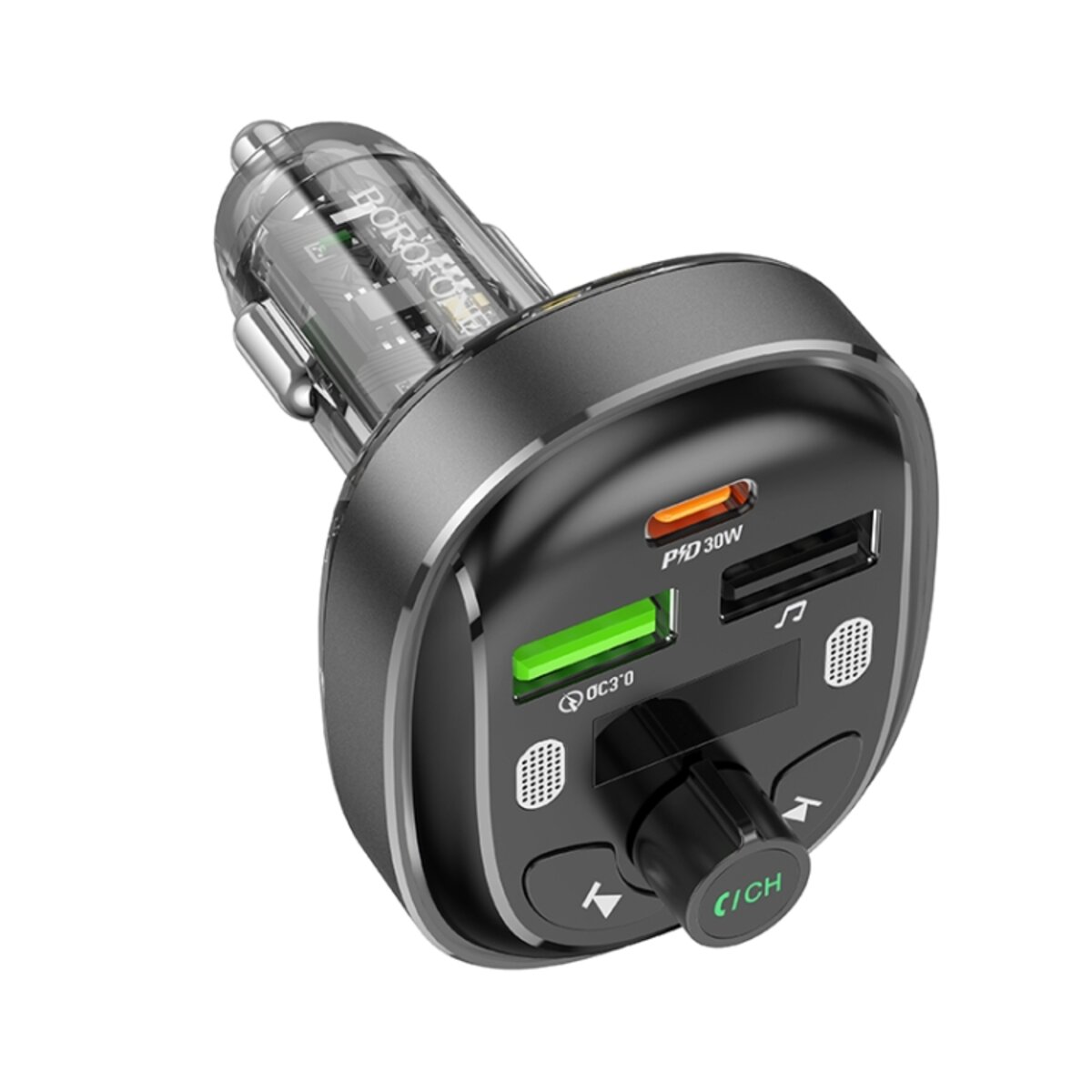 АЗП з FM-модулятором BOROFONE BC47 Might PD30W+QC3.0 car BT FM transmitter Jazz Metal Gray