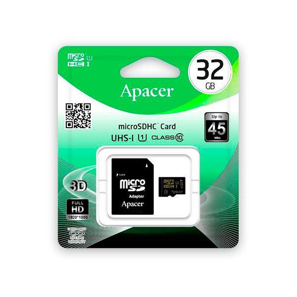Карта пам'яті Apacer 32 GB microSDHC Class 10 UHS-I + SD adapter AP32GMCSH10U1-R
