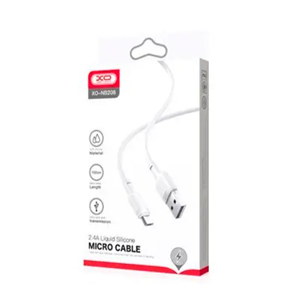 Кабель XO NB208 Micro USB 1m 2.4A Liquid Silicone White