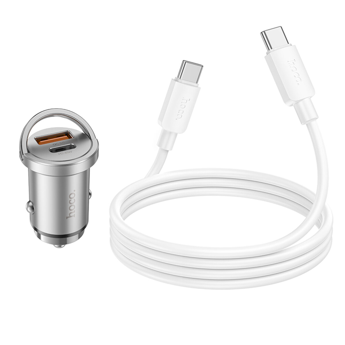 Автомобільний зарядний пристрій HOCO NZ10 Handy PD45W+QC3.0 car charger set(Type-C to Type-C) Silver