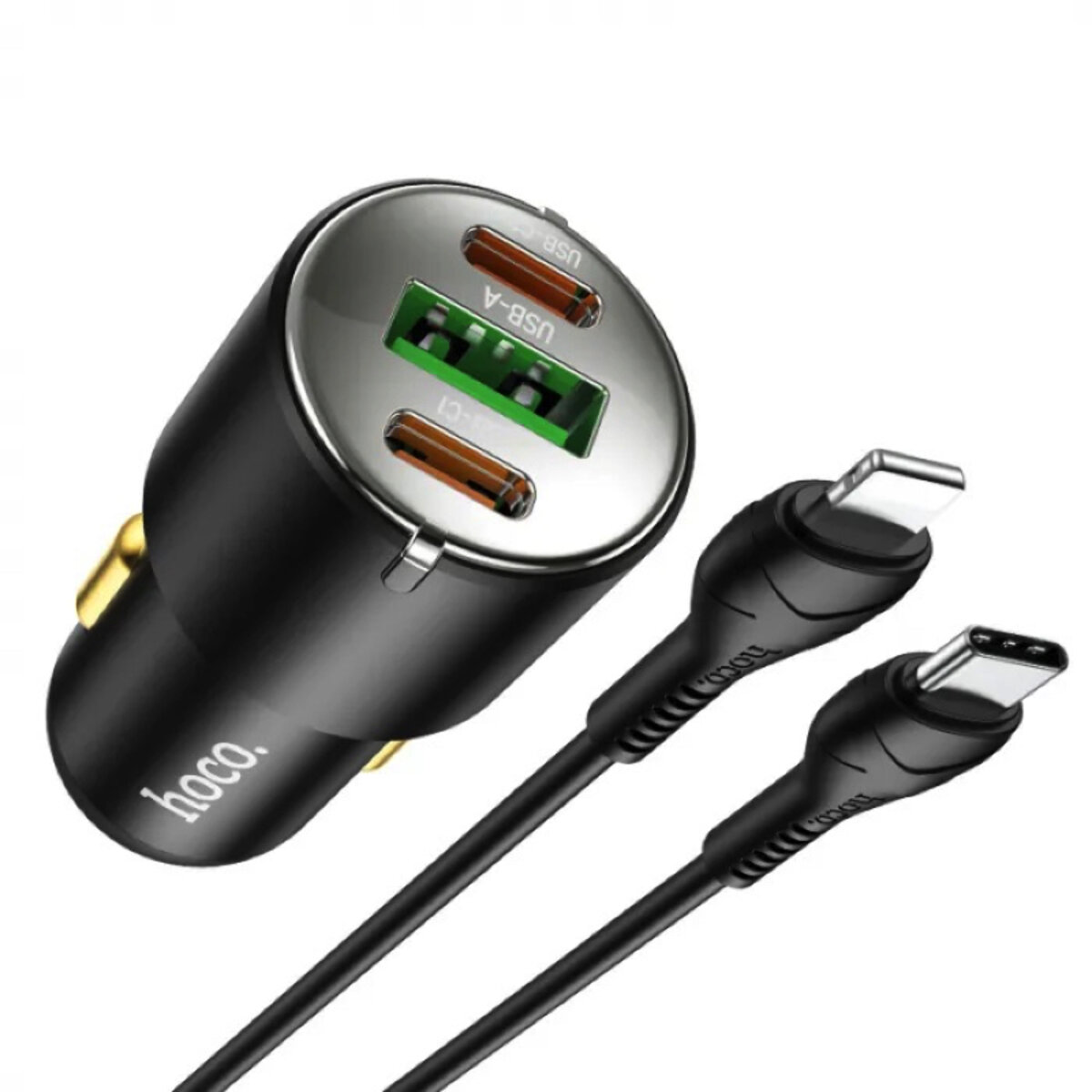 Автомобільний зарядний пристрій HOCO NZ6 PD45W 3-port(2C1A) car charger set(Type-C to iP) Black