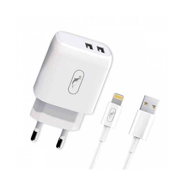 МЗП SkyDolphin SC22EBL 2USB 2.1A White + Lightning cable (MZP-000162)