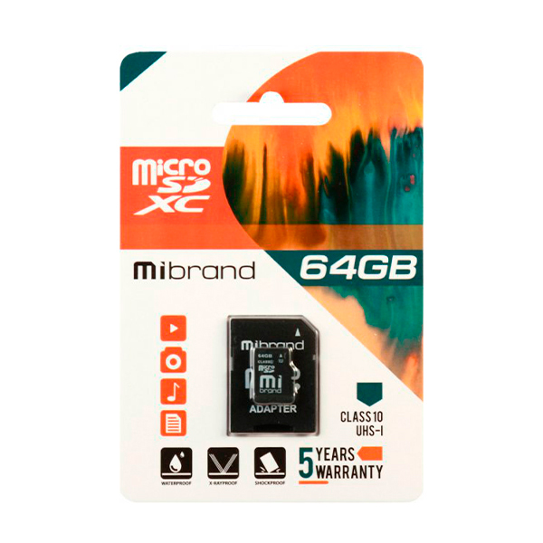 Карта пам'яті Mibrand 64 GB microSDXC Class 10 UHS-I+ SD Adapter MICDXU1/64GB-A