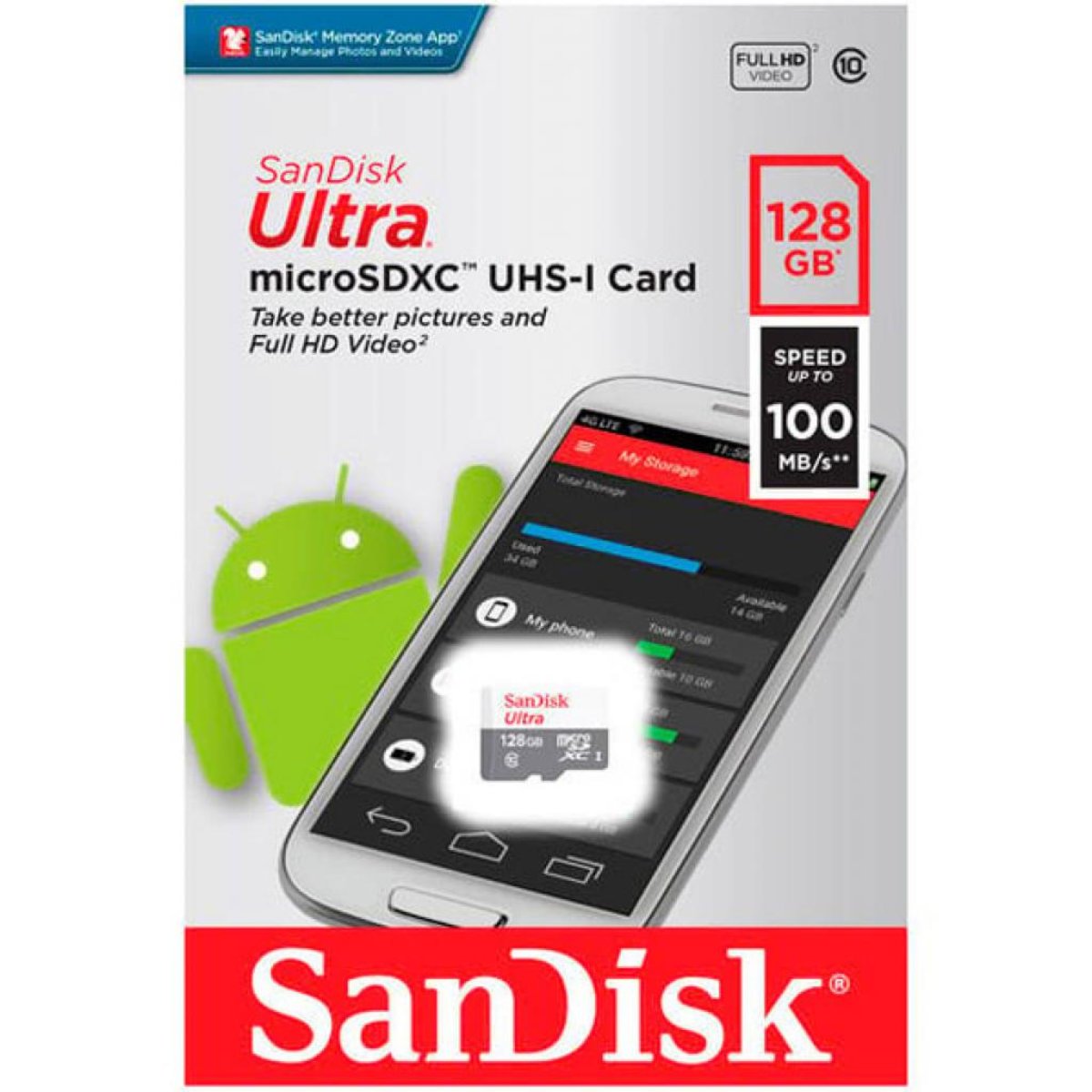 microSDXC (UHS-1) SanDisk Ultra 128Gb class 10 A1 (100Mb/s)