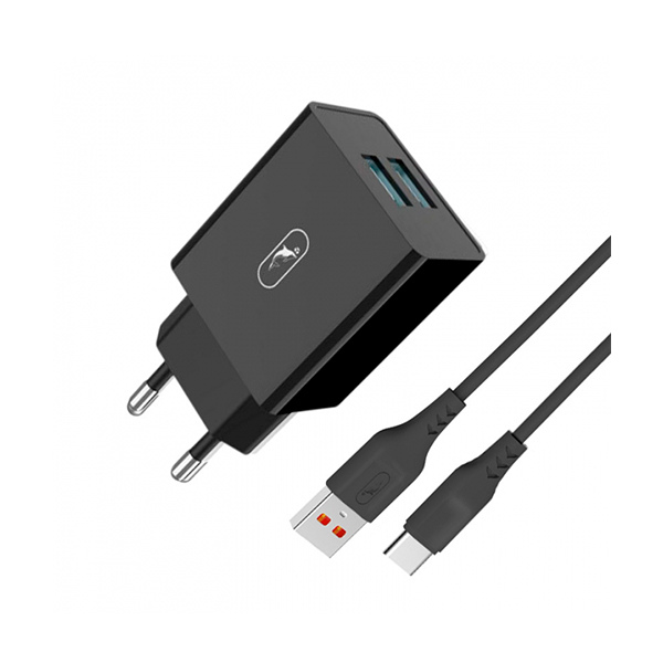 МЗП SkyDolphin SC30T 2USB 2.1A Black + USB Type-C cable (MZP-000171)