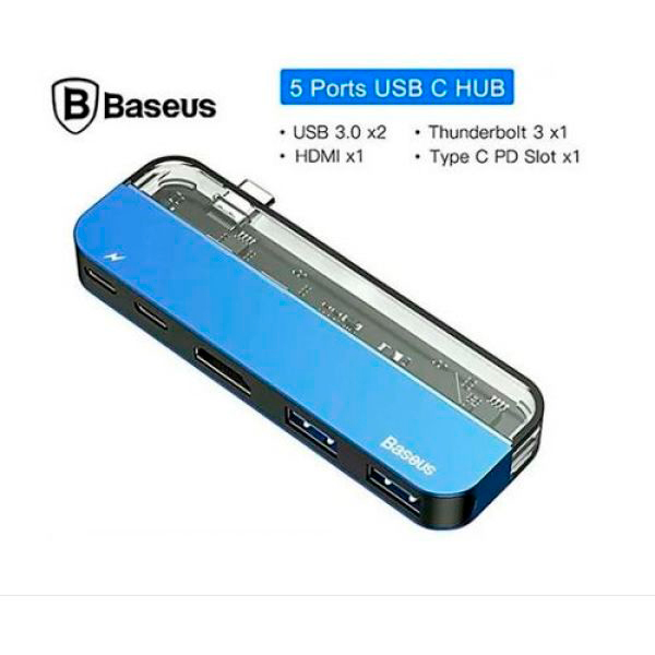 USB-хаб Baseus Transparent Series Type-C Multifunctional HUB Adapter Blue (CAHUB-TD03)