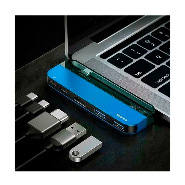 USB-хаб Baseus Transparent Series Type-C Multifunctional HUB Adapter Blue (CAHUB-TD03)