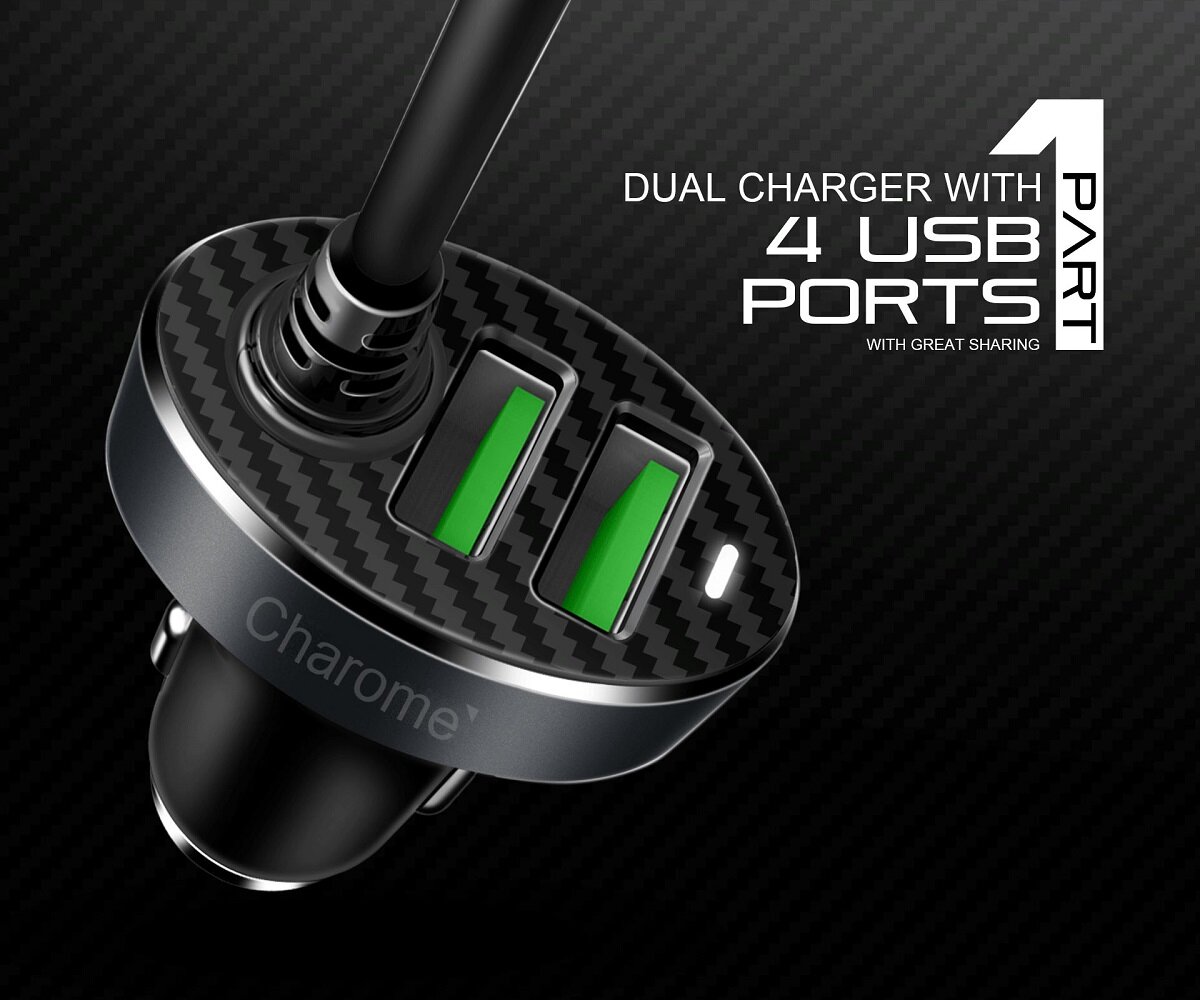 Автомобільний зарядний пристрій CHAROME C7 4-Port Front and Back Seat Car Charger Black