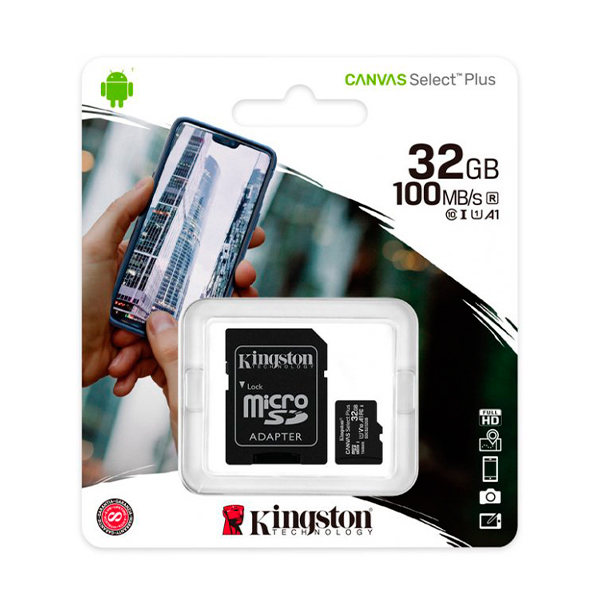 Карта памяти Kingston 32 GB microSDHC Class 10 UHS-I Canvas Select Plus + SD Adapter SDCS2/32GB