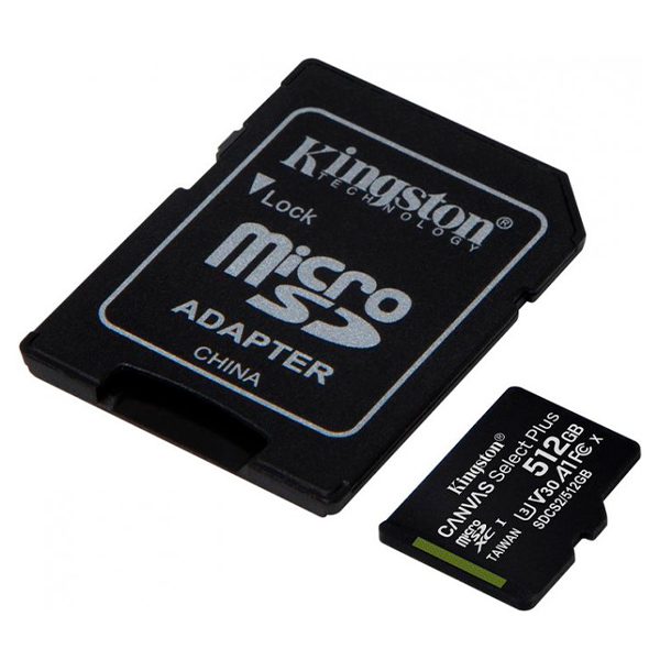 Карта памяти Kingston 512 GB microSDXC Class 10 UHS-I U3 Canvas Select Plus + SD Adapter SDCS2/512GB