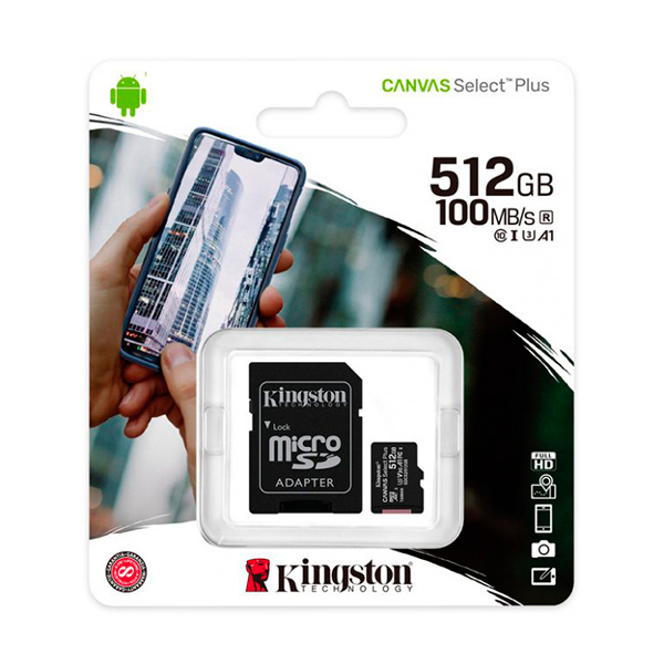Карта пам'яті Kingston 512 GB microSDXC Class 10 UHS-I U3 Canvas Select Plus + SD Adapter SDCS2/512GB