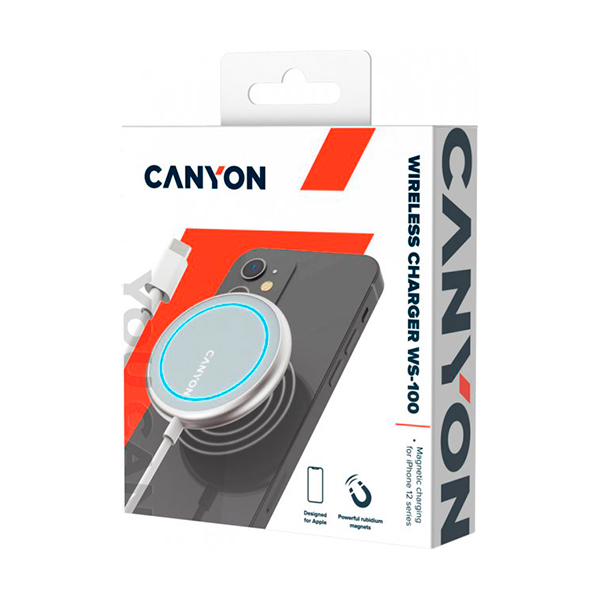 Бездротовий зарядний пристрій Canyon WS-100 Silver (CNS-WCS100)