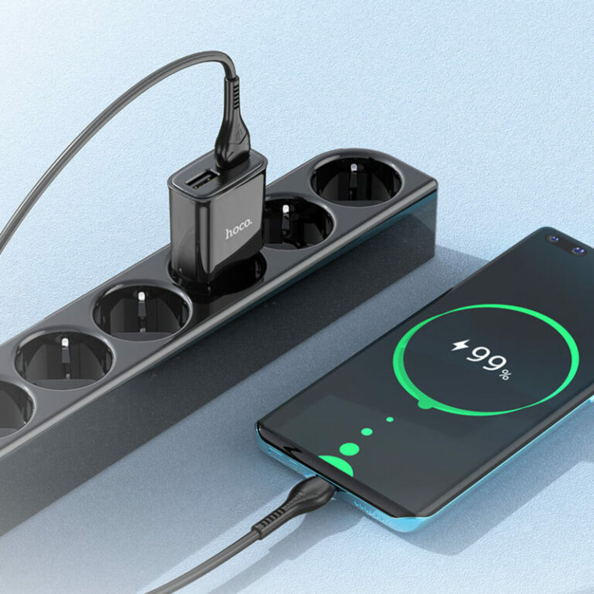 Мережевий зарядний пристрій HOCO C88A Star round dual port charger set(Type-C) 12W Black