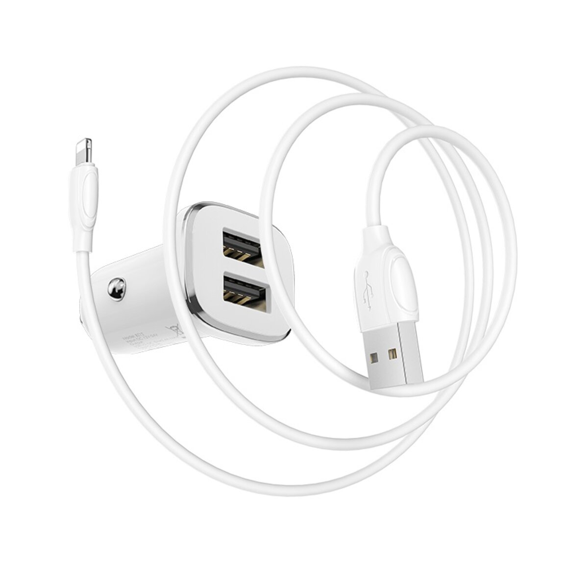 Автомобільний зарядний пристрій BOROFONE BZ12 double port in-car charger set with Lightning White