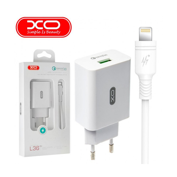 МЗП XO L36 1USB QC3.0 18W + Lightning Cable White