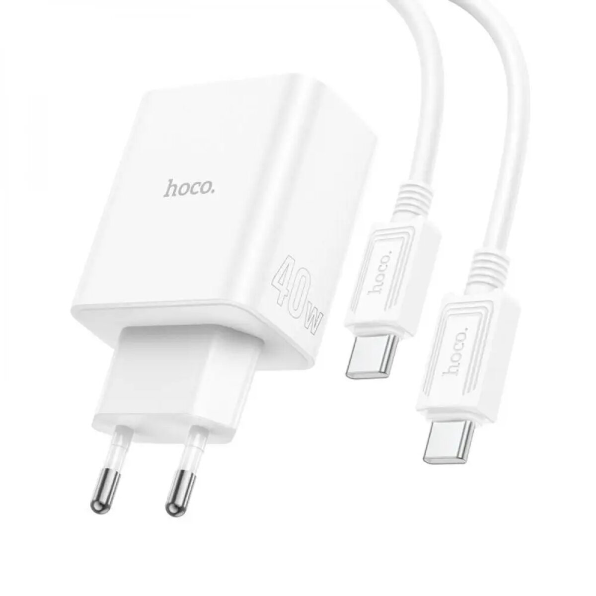 Мережевий зарядний пристрій HOCO C126A Pure power PD40W three-port(2C1A) charger set(Type-C to Type-C) White