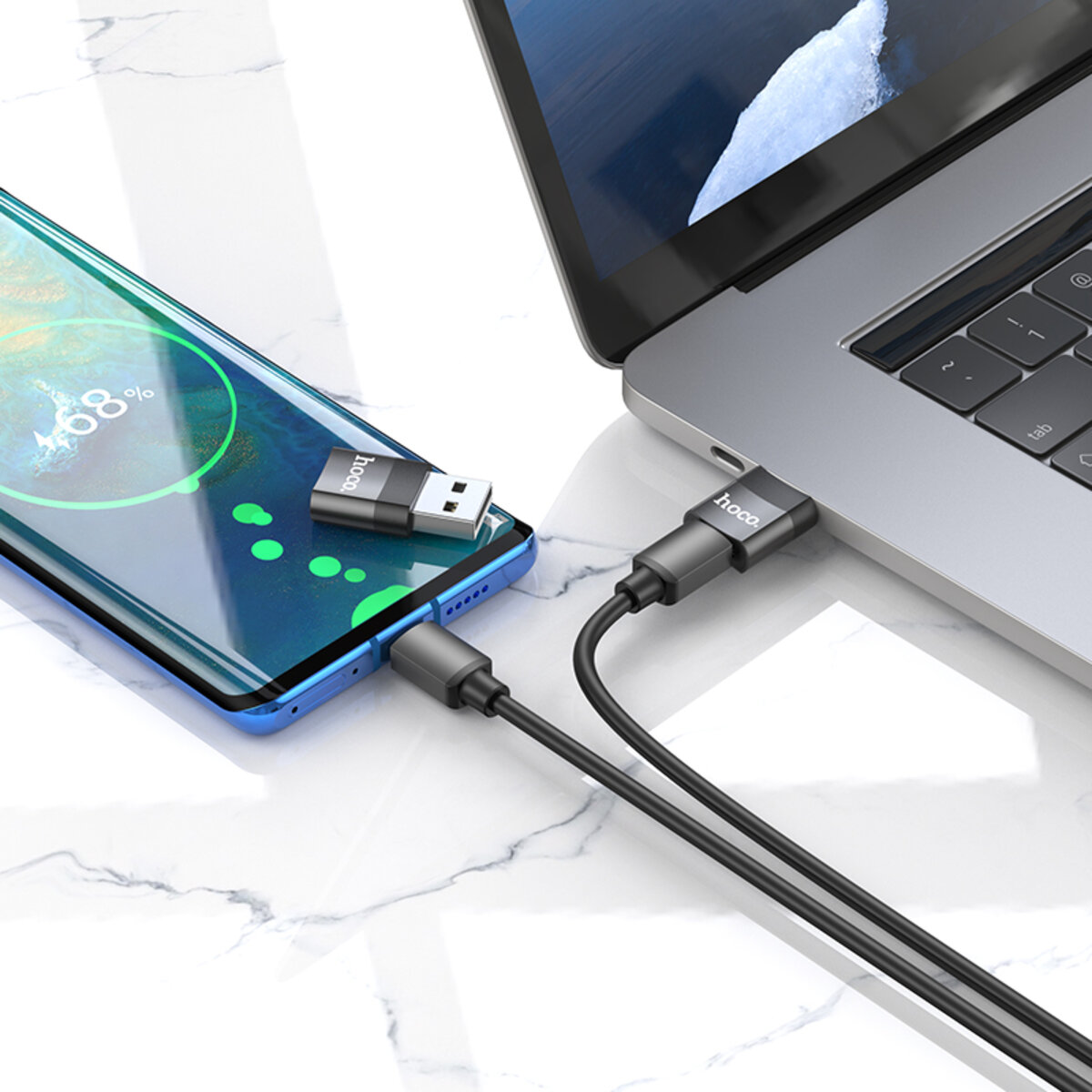 Адаптер HOCO UA17 USB Male to Type-C female USB2.0 adapter Black