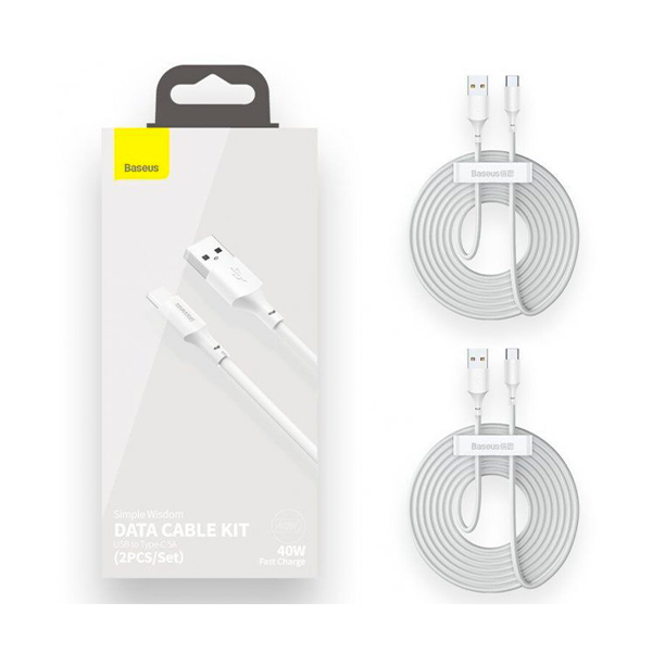 Кабель Baseus Simple Wisdom Data Cable Kit USB 3.0 Type-C 5A (2PCS/Set) White (TZCATZJ-02)