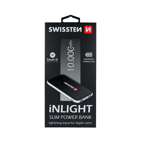 Зовнішній акумулятор Swissten Inlight Slim 10000 mAh Black