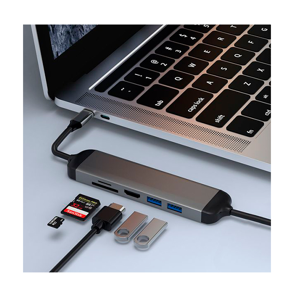 USB-хаб WIWU Adapter Alpha A521H 5 in 1 USB-C to 2xUSB3.0+1xHDMI+1xSD+1xMicro SD Gray