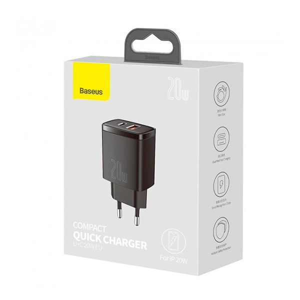МЗП Baseus Compact Quick Charger U+C 20W Black (CCXJ-B01)