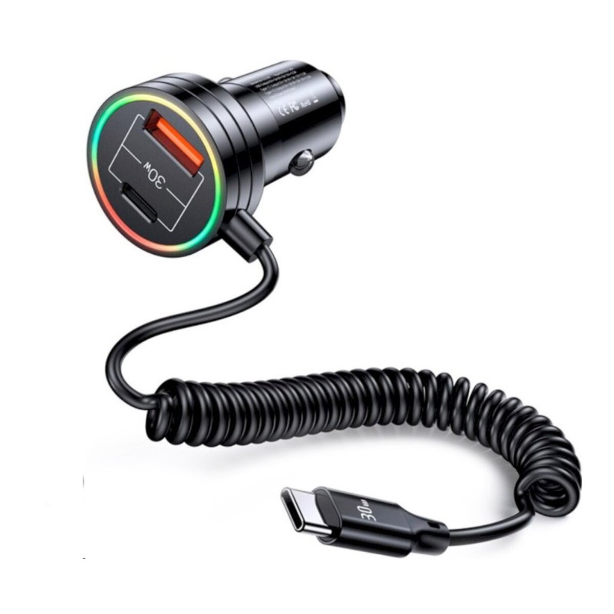 АЗП Usams US-CC167 C33 60W Car Charger With Spring Cable Black