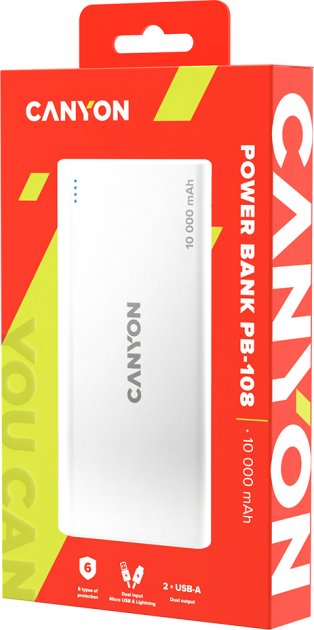 Зовнішній акумулятор Canyon PB-108 CNE-CPB1008W (10000mAh) White