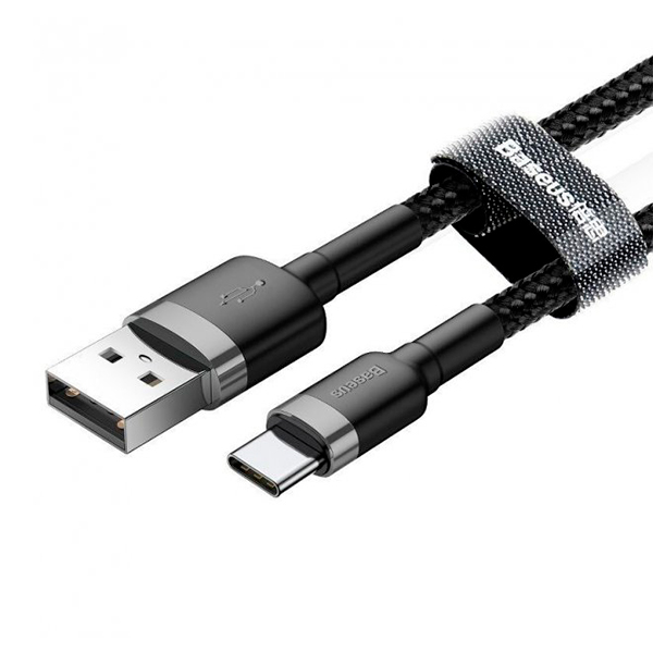 Кабель Baseus Cafule Cable USB Type-C 3A 0.5m Grey/Black (CATKLF-AG1)