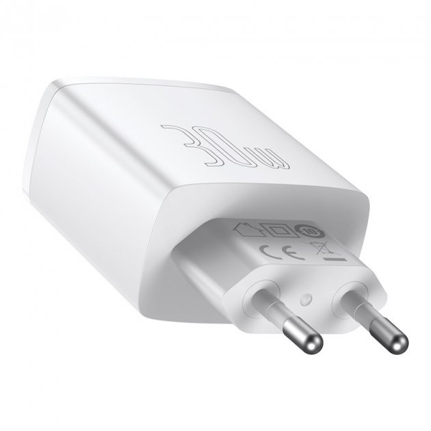 МЗП Baseus Compact Quick Charger 2xUSB U+C 30W White (CCXJ-E02)