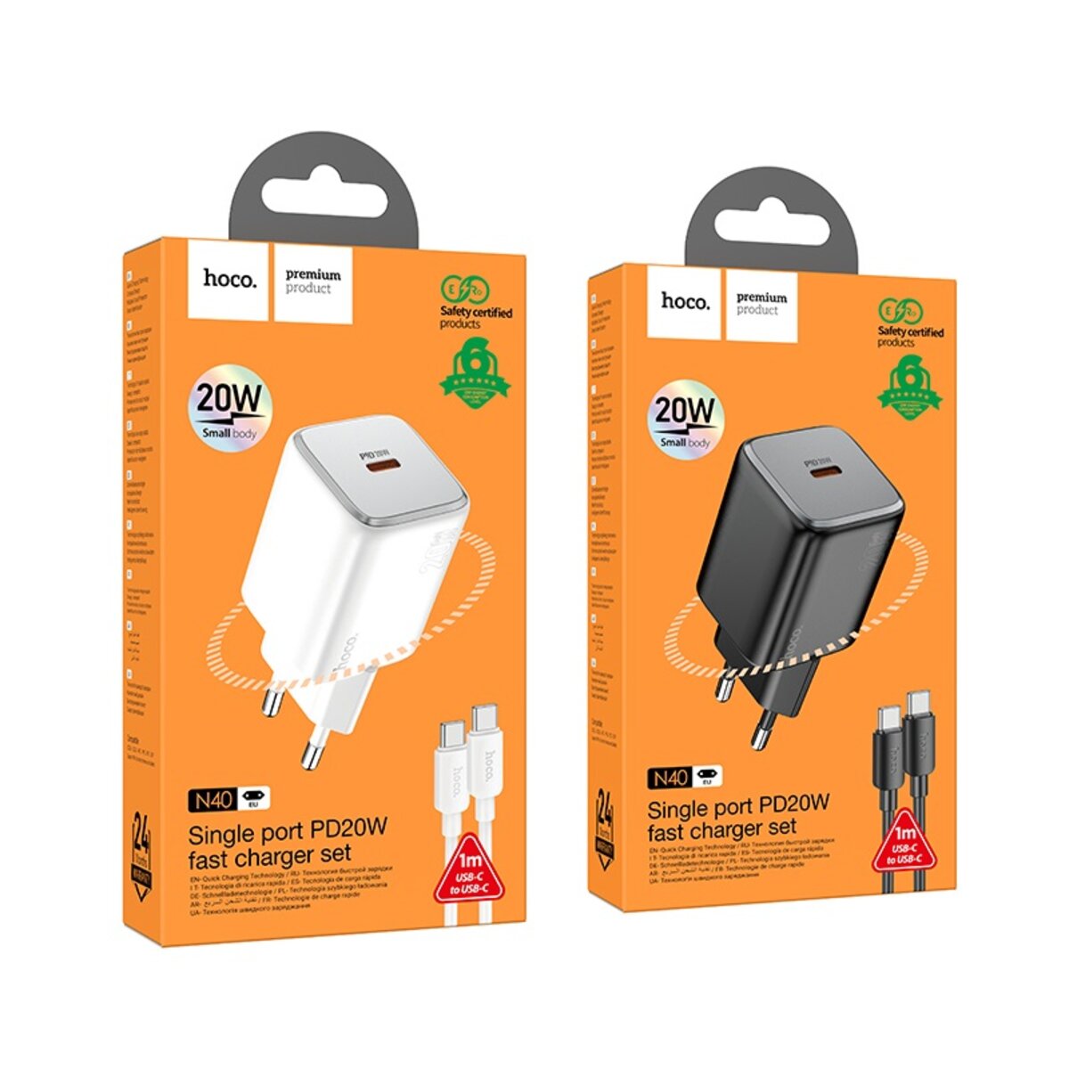 Мережевий зарядний пристрій HOCO N40 Mighty single port PD20W charger set(Type-C to Type-C) White