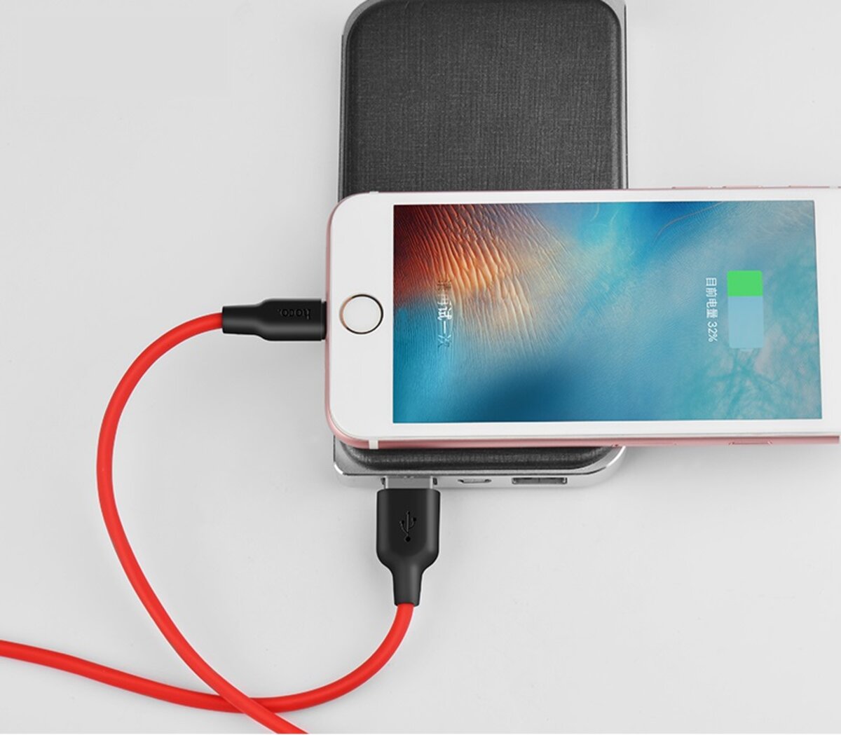 Кабель HOCO X21 USB to iP 2A, 1m, silicone, TPE connectors, Black+Red