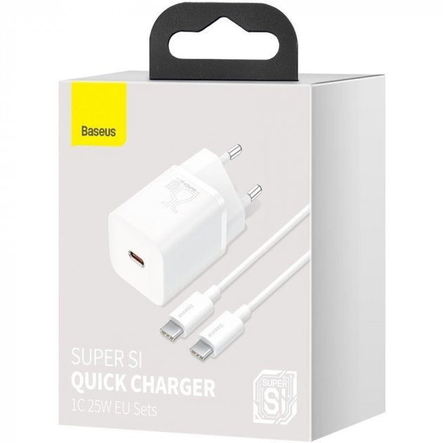 СЗУ Baseus Super Silicone PD Charger 25W + Type-C to Type-C White (TZCCSUP-L02)