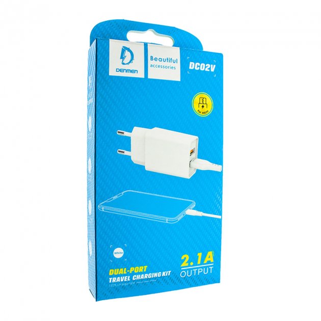 СЗУ Denmen DC02V + Micro USB Cable 2.1A White