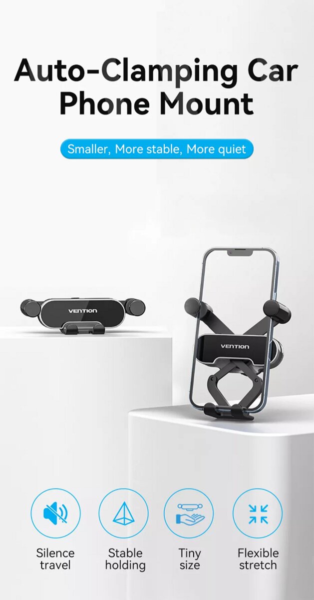 Автотримач для телефону Vention Auto-Clamping Car Phone Mount With Duckbill Clip Gray Crossbar Type (KCEH0)