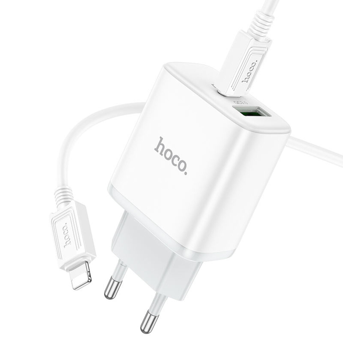 Мережевий зарядний пристрій HOCO C105A Stage dual port PD20W+QC3.0 charger set (C to iP)(EU) White