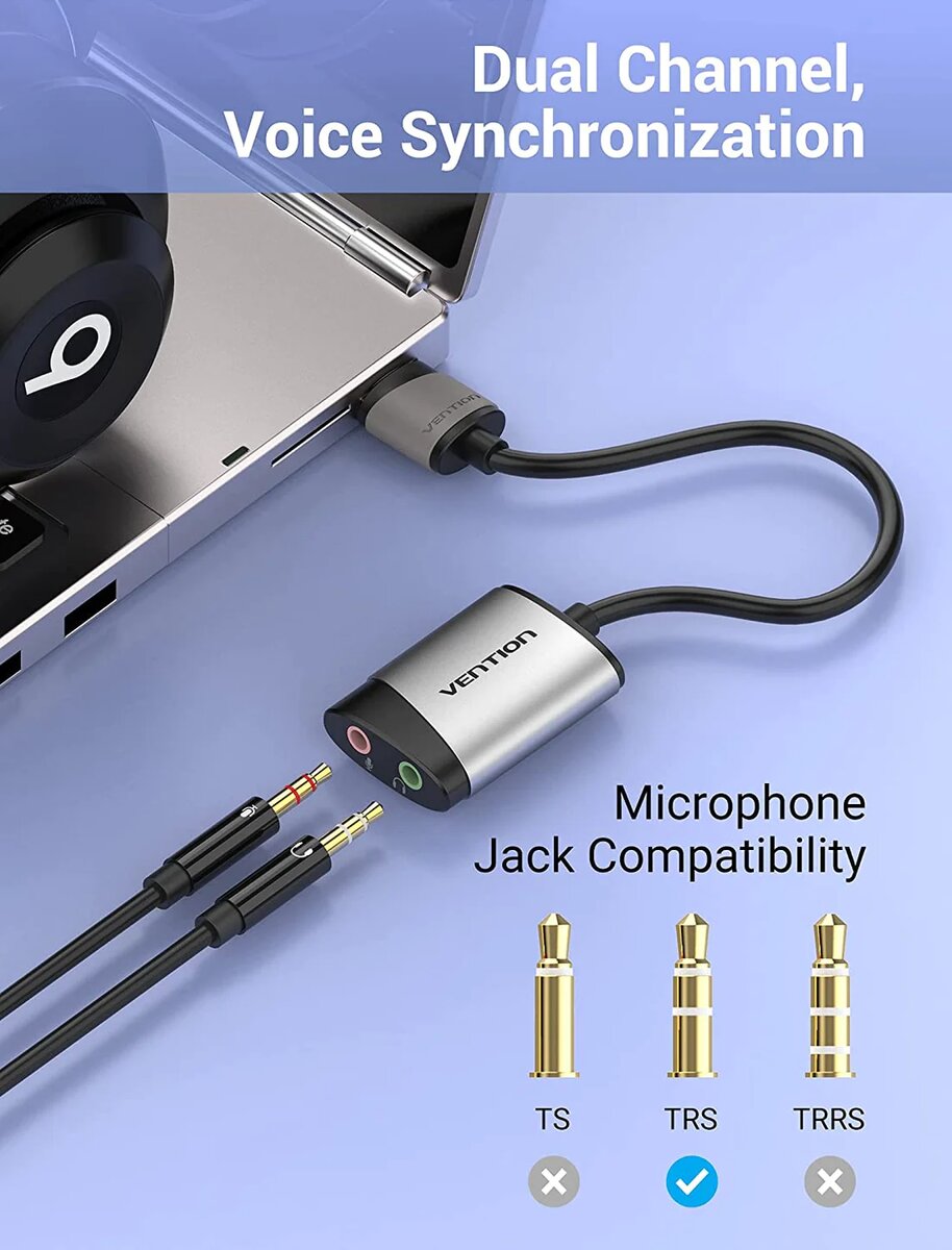 Адаптер Vention USB External Sound Card 0.15M Gray Metal Type (CDKHB)