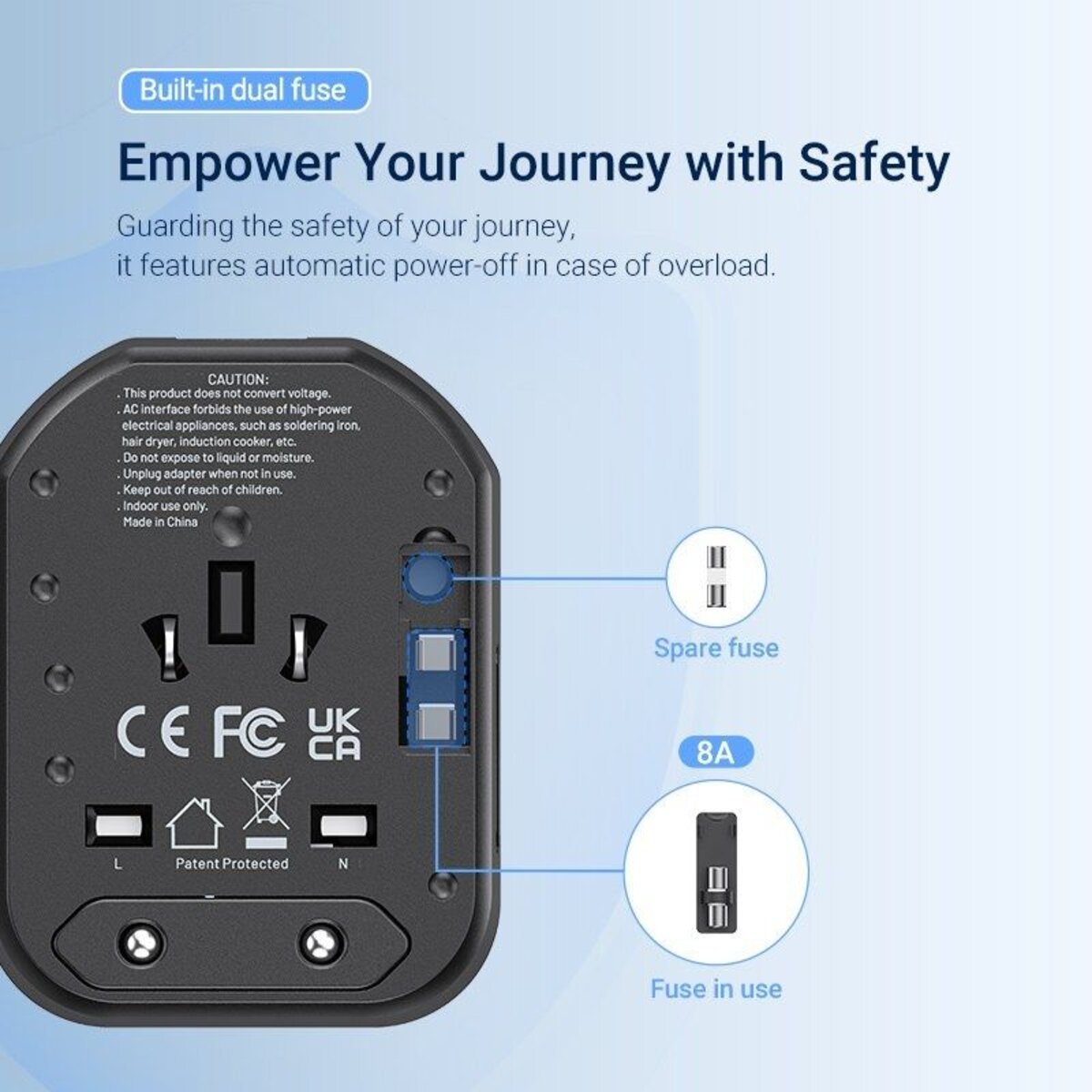 Зарядний пристрій Vention 3-Port USB (C + A + A) Universal Travel Adapter (20W/18W/18W) Black (FJCB0)